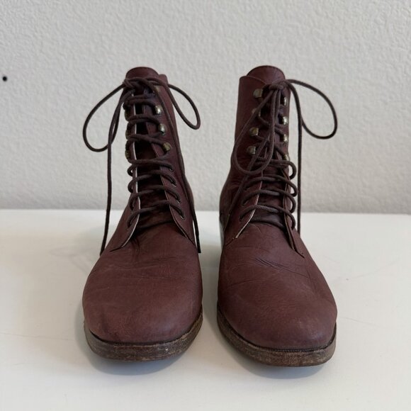 Christy Dawn The Dawn Boot Mahogany Soft Leather Lace Up Stacked Heel Boot 8 - Picture 4 of 12